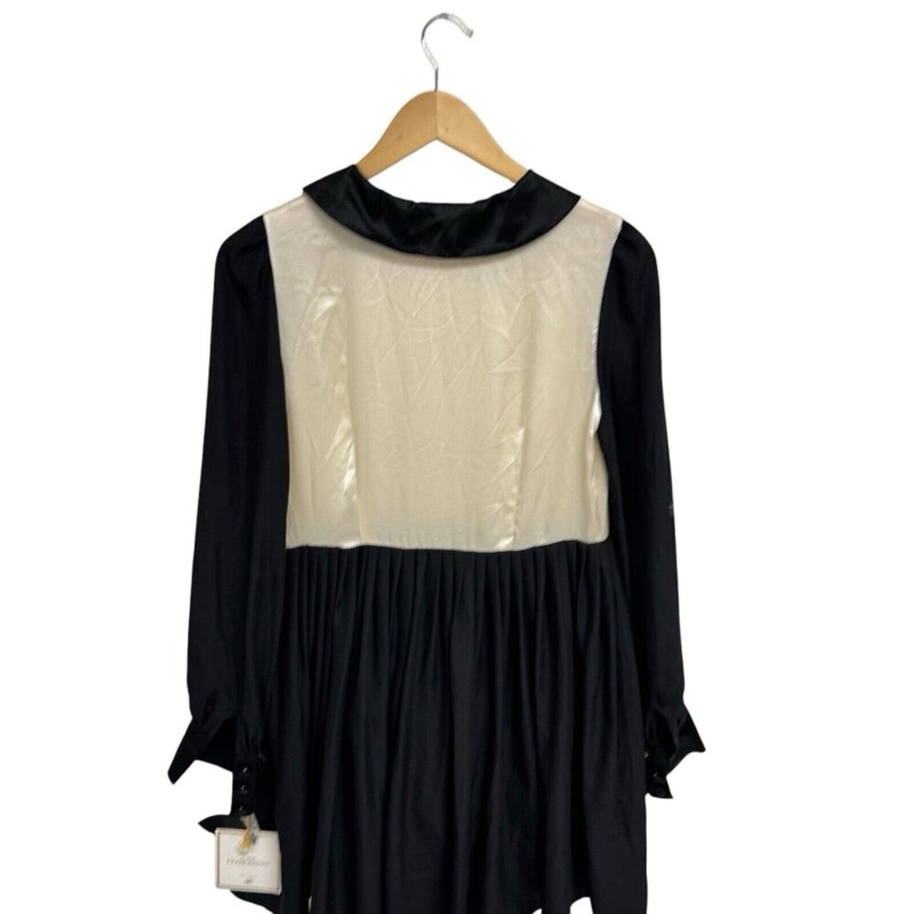 Erin Fetherston Juniors Silk Dress Long Sleeve Button Collar beige black size 5 - Picture 5 of 10